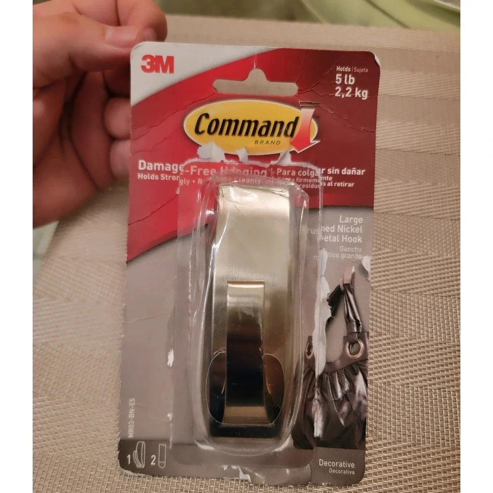 1 Hook Command Large Brushed Nickel Metal Hook 5 lb Capacity